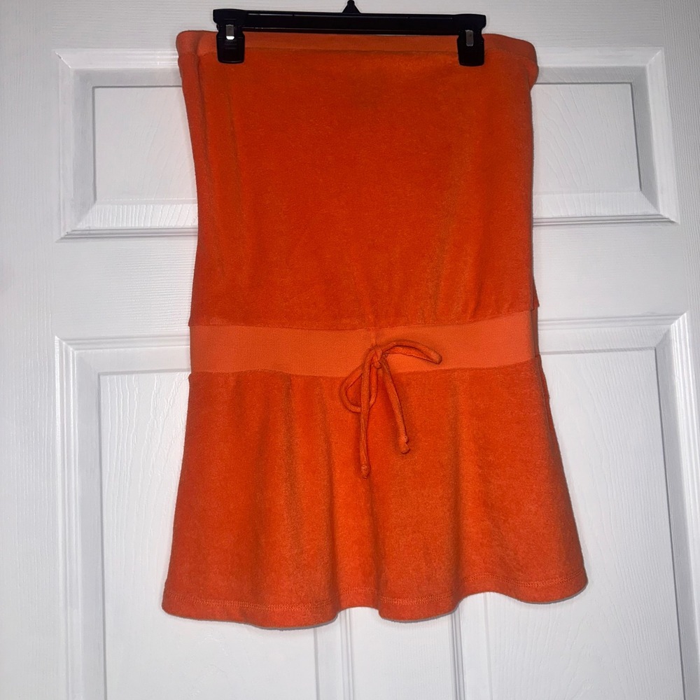 Terry cloth Y2K Chelsea Orange Mini Strapless Dress